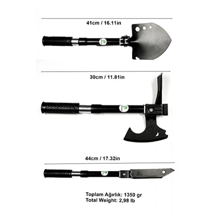 Multitool Katlanır Kürek Seti, Balta, Bıçak ve Çekiç İçerir
