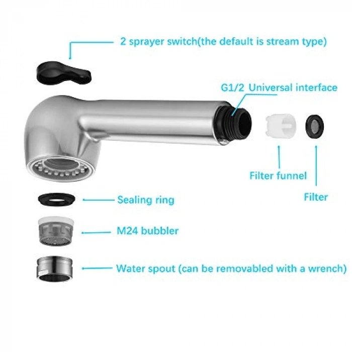 Mutfak için 2 Jet Modlu El Duşu, Yedek Duş Başlığı ile