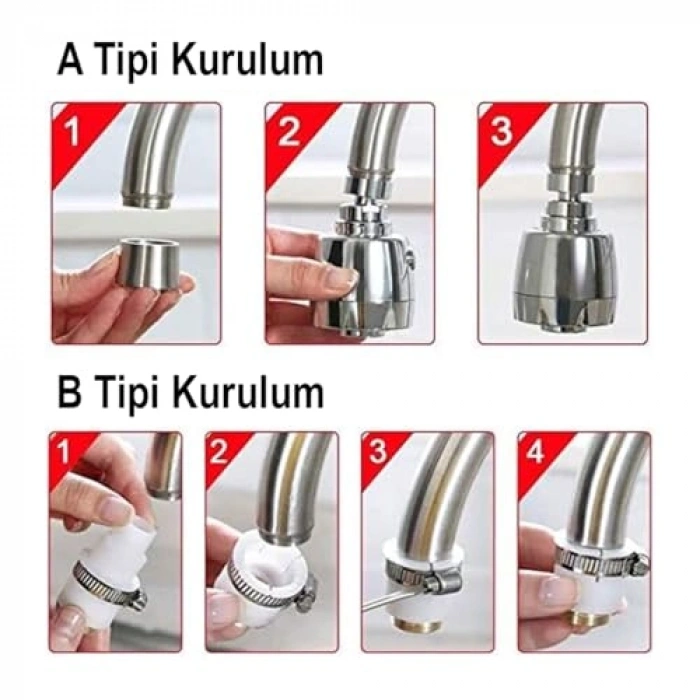 Mutfak Lavabo Başlığı, 360 Derece Döner, Tasarruflu