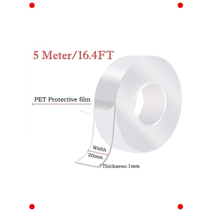Nano Yıkanabilir Çift Taraflı Bant | Güçlü Şeffaf 5M