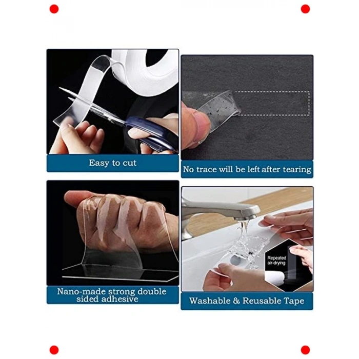 Nano Yıkanabilir Çift Taraflı Bant | Güçlü Şeffaf 5M