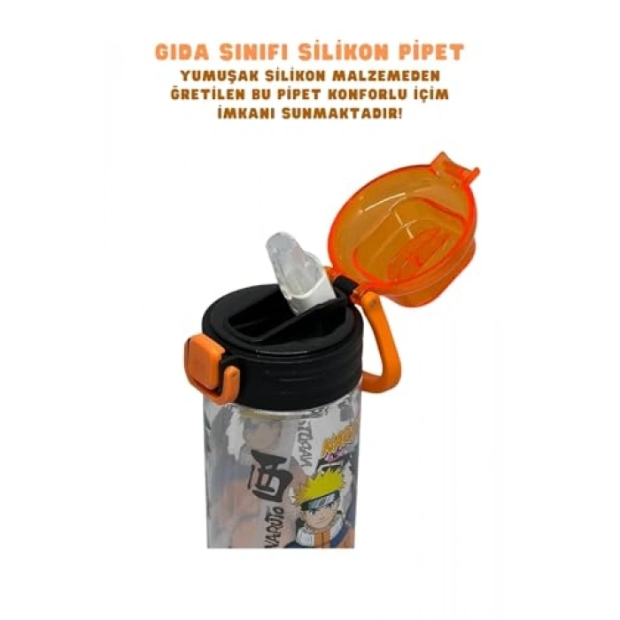 Naruto Temalı 500ml Silikon Pipetli Su Matarası, Eğlenceli