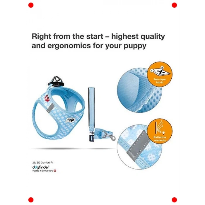 Nefes Alan Göğüs Tasması & Gezdirme Seti, Açık Mavi