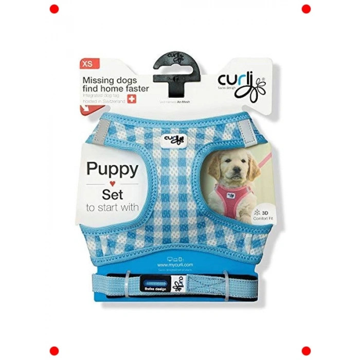 Nefes Alan Göğüs Tasması & Gezdirme Seti, Açık Mavi