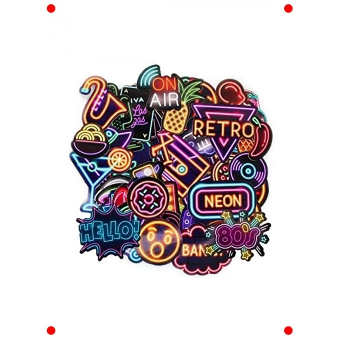 Neon Retro Temalı Çok Amaçlı Sticker Seti