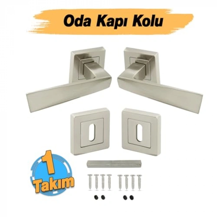 Nikel İnox Kare Rozetli Oda Kapı Kolu, 1 TAKIM