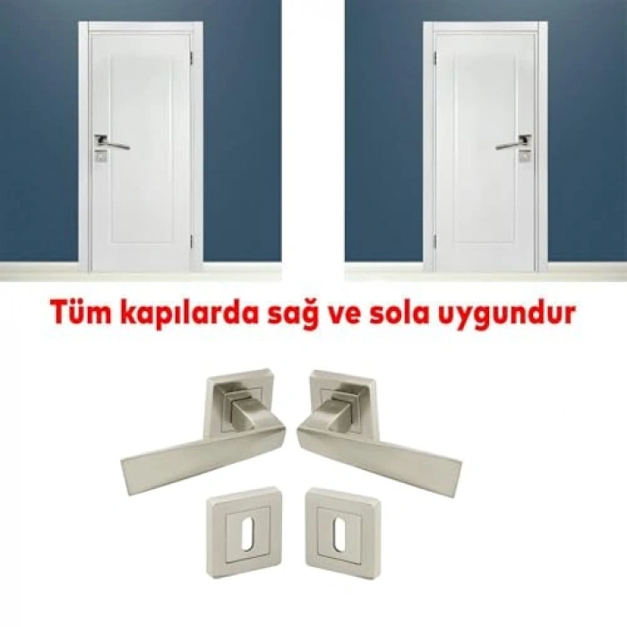Nikel İnox Kare Rozetli Oda Kapı Kolu, 1 TAKIM