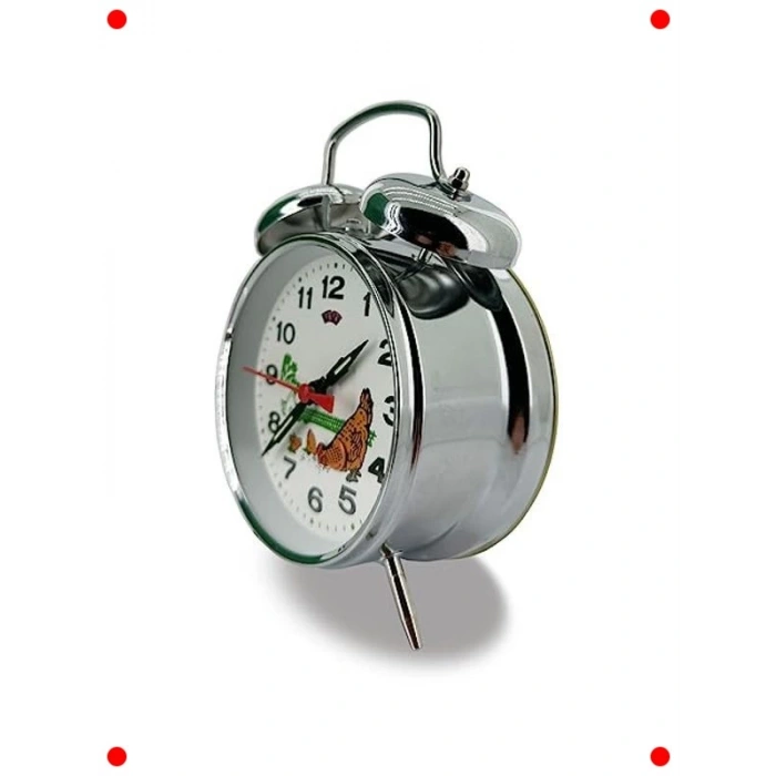 Nostaljik Kurmalı Çift Çanlı Çalar Saat - Tavuk Desenli