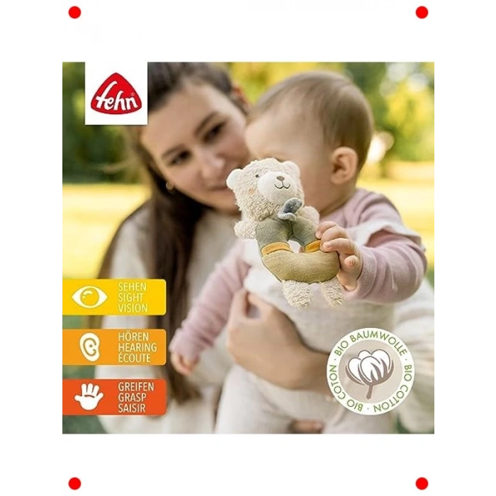 Organik Pamuk Bebek Halkası Oyuncak Ayı - 0+ Ay