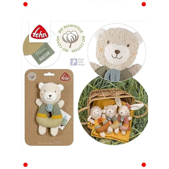 Organik Pamuk Bebek Halkası Oyuncak Ayı - 0+ Ay