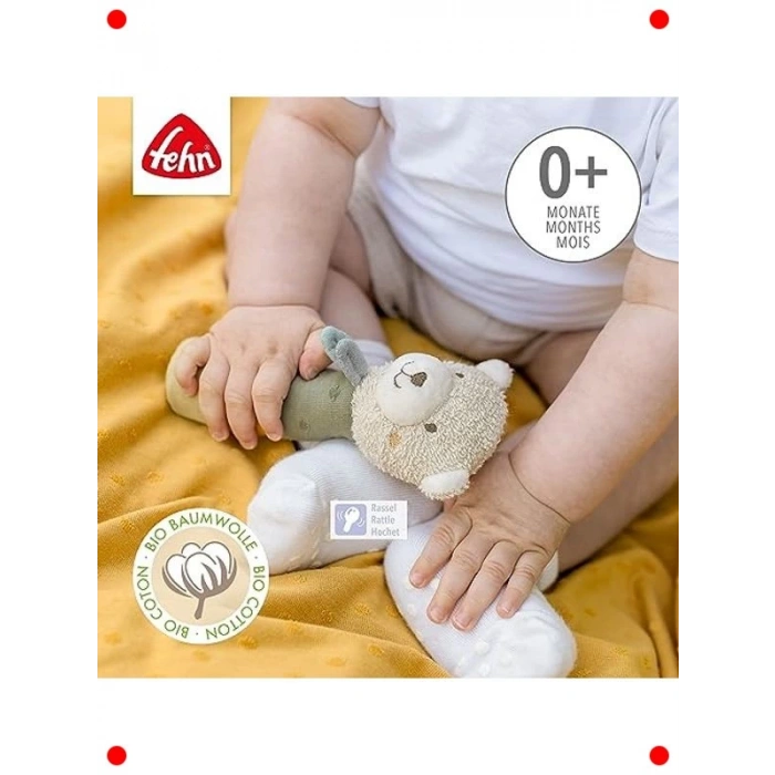Organik Pamuklu Çıngıraklı Oyuncak Ayı - 0+ Ay