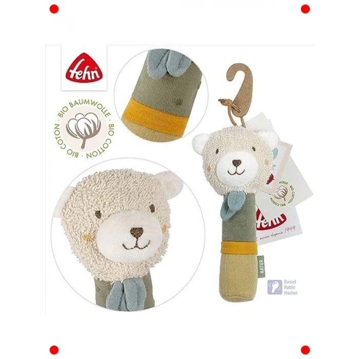 Organik Pamuklu Çıngıraklı Oyuncak Ayı - 0+ Ay