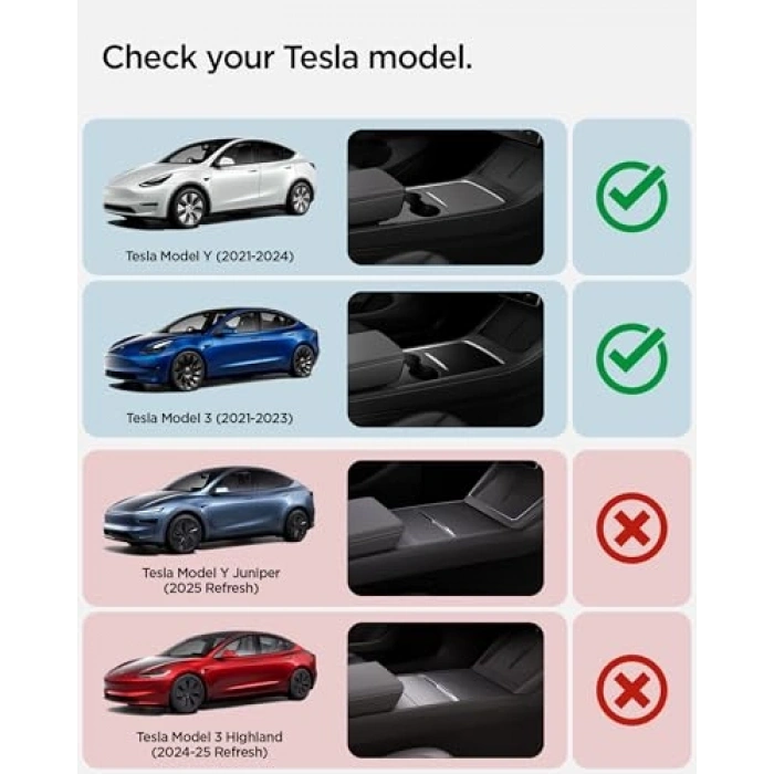 Orta Konsol Düzenleyici, Tesla Model Y ve Model 3 Uyumlu