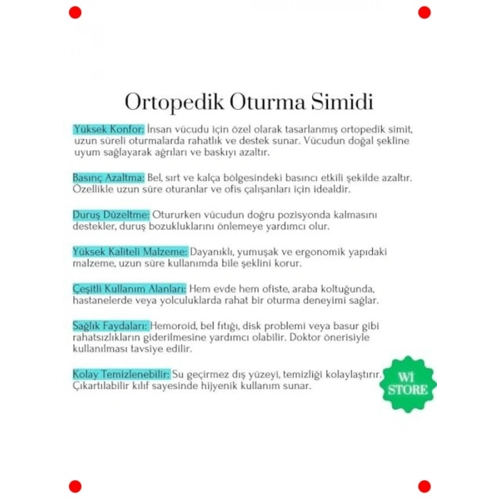 Ortopedik Oturma Simidi Minderi - Ev, Ofis, Araç İçin Destek