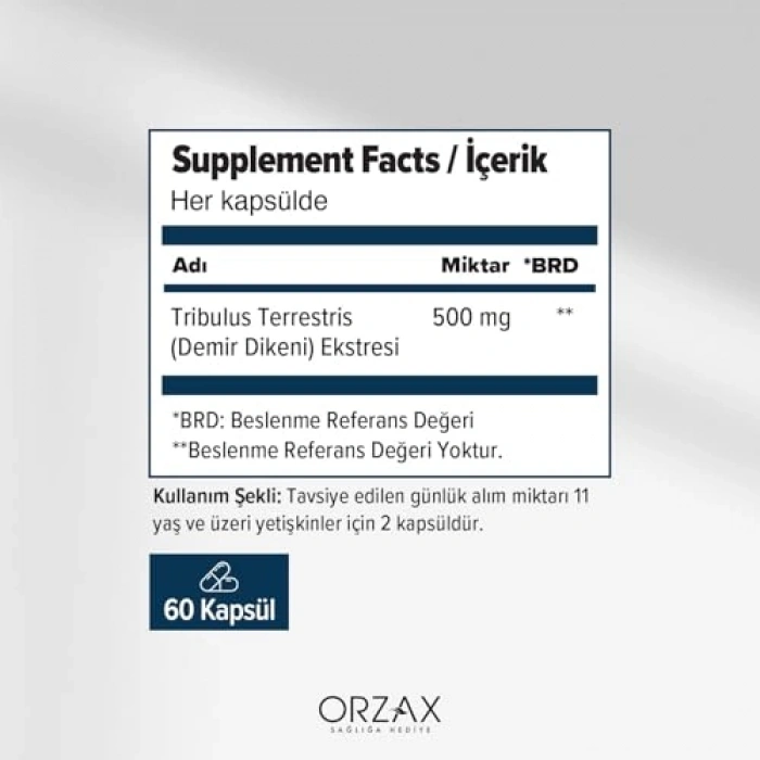 Orzax  Tribulus Terrestris 500 Mg 60 Kapsül