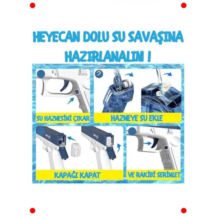 Otomatik Elektrikli Su Tabancası - 10m Menzil, Işıklı