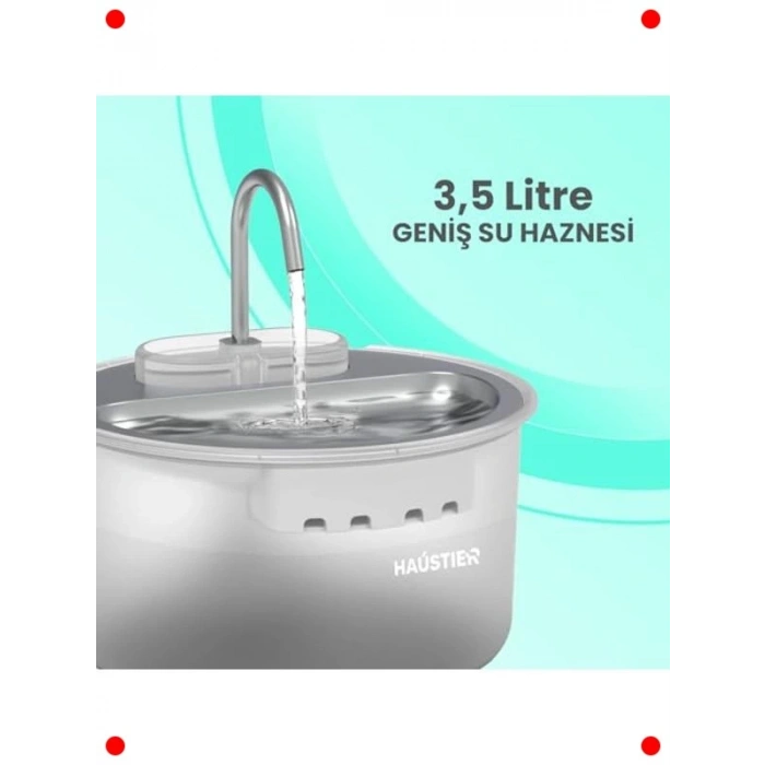 Otomatik Kedi Su Sebili Çelik Tabla 3.5L BPA İçermez