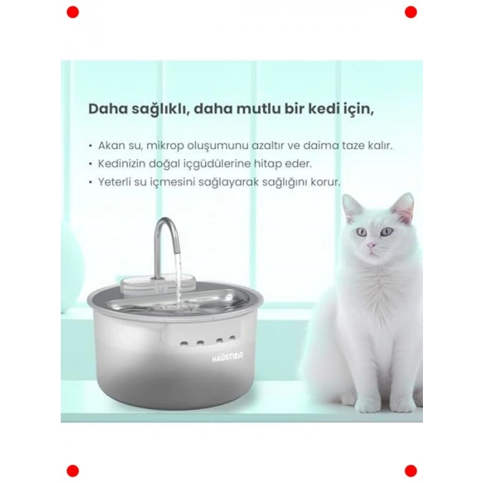 Otomatik Kedi Su Sebili Çelik Tabla 3.5L BPA İçermez