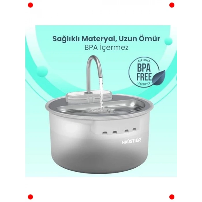 Otomatik Kedi Su Sebili Çelik Tabla 3.5L BPA İçermez