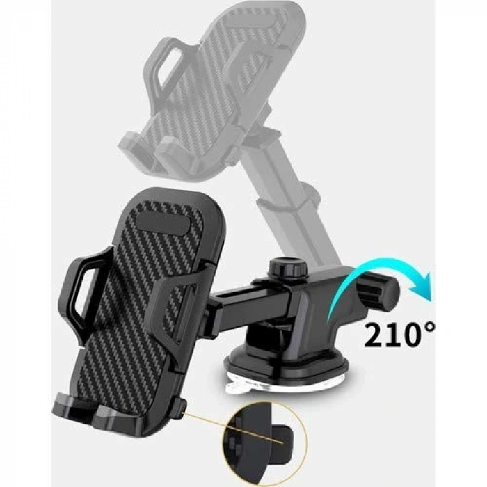 Otomatik Klipsli Vantuzlu Araç Telefon Tutacağı, Siyah