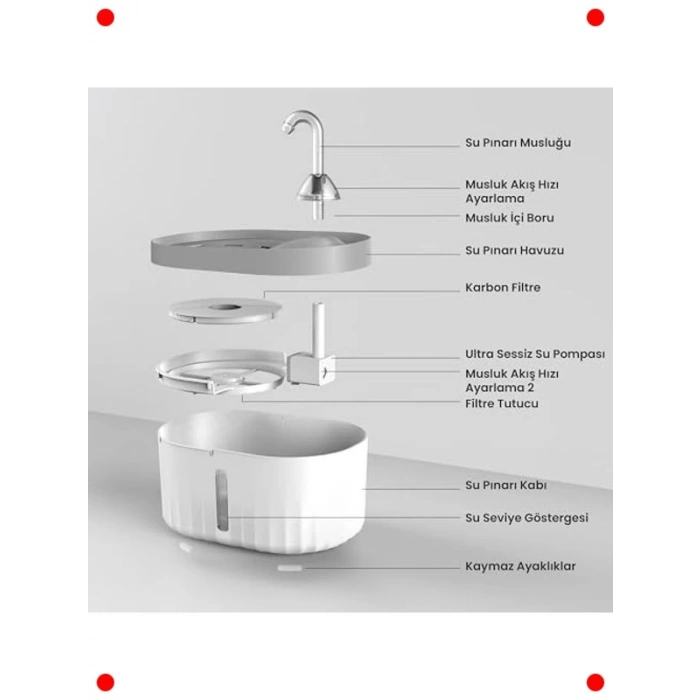 Otomatik Ultra Sessiz Kedi Su Pınarı 2.3 Lt, USBli