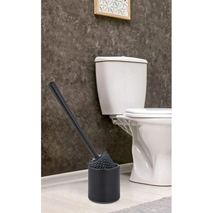 Oval Siyah Silikon Tuvalet Fırçası - Modern ve Kullanışlı
