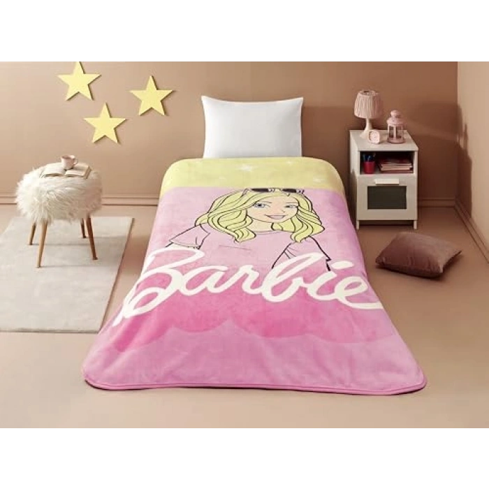 Pamuk-Polyester Karışım Tek Kişilik Battaniye, Sarı-Pembe Renk