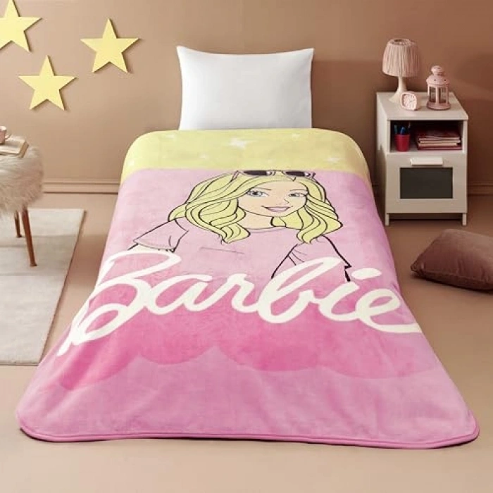 Pamuk-Polyester Karışım Tek Kişilik Battaniye, Sarı-Pembe Renk