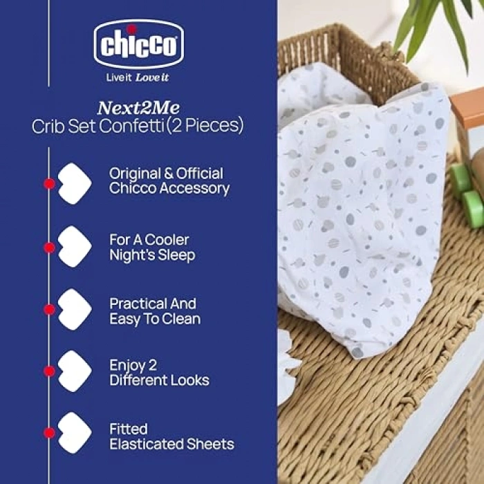 Pamuklu İki Parça Çarşaf Seti, Chicco Confetti Temalı