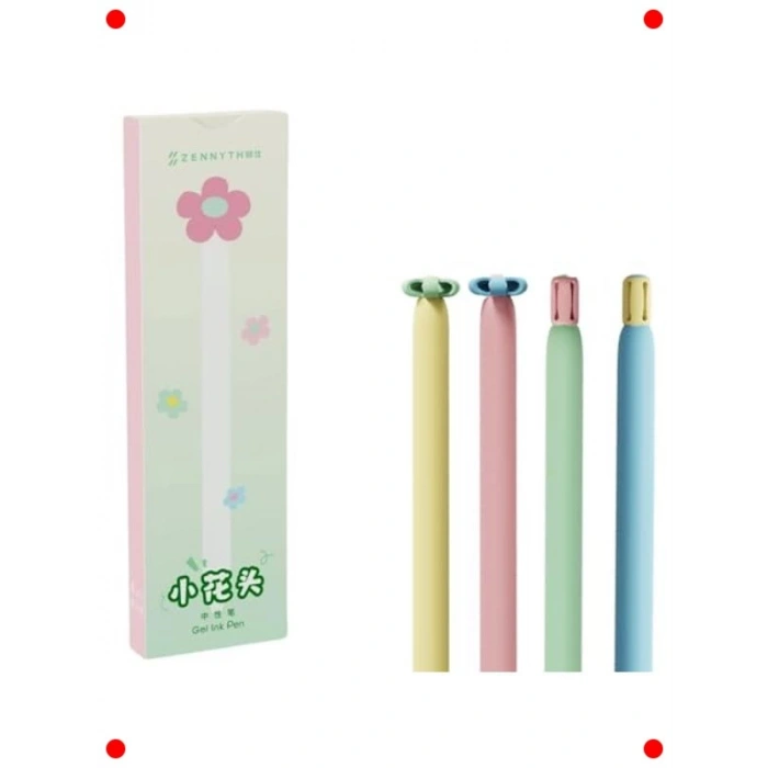 Papatya Desenli Mavi Jel Kalem Seti - 4 Adet