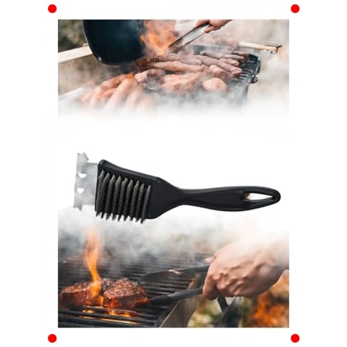 Paslanmaz Çelik 2si 1 Arada Barbekü Temizleme Fırçası