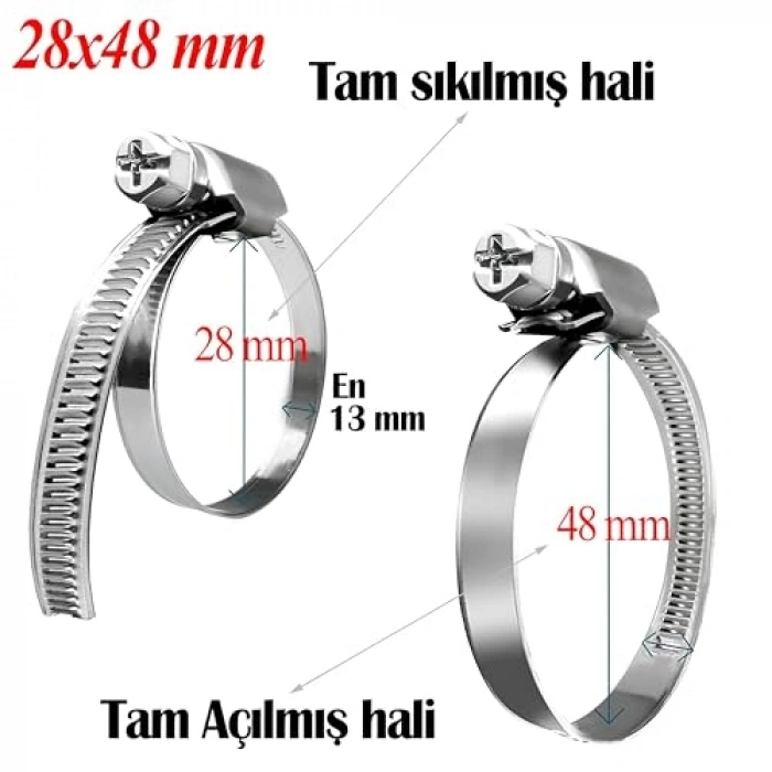 Paslanmaz Çelik 28x48 mm Hortum Kelepçesi - 5 Adet