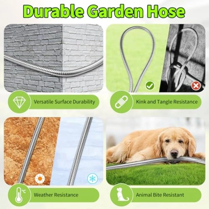 Paslanmaz Çelik Bahçe Hortumu, 10 İşlevli, 50 FT Uzunluk