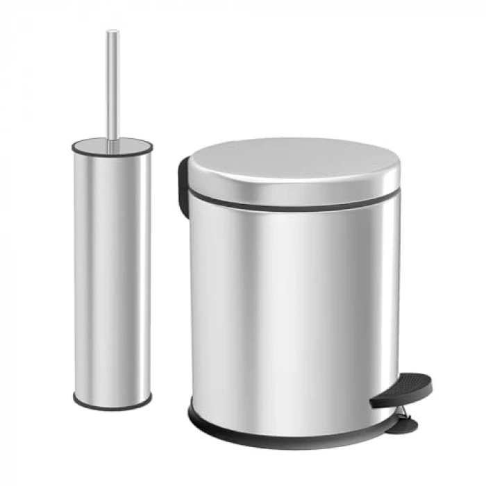 Paslanmaz Çelik Banyo Seti, Şık Çöp Kovası ve WC Fırçası