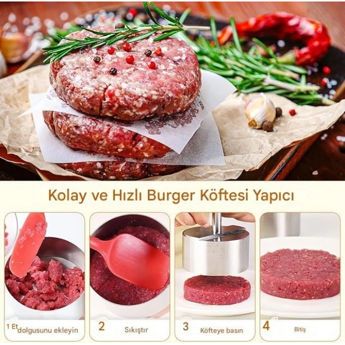 Paslanmaz Çelik Hamburger Presi - Et Köftesi Kalıbı ile Pratik