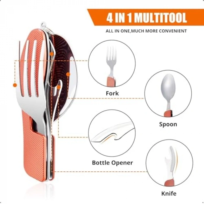 Paslanmaz Çelik Kamp Gereçleri Seti, 4ü 1 Arada Kullanım İçin