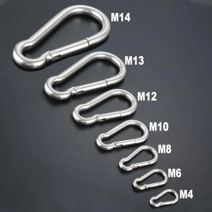 Paslanmaz çelik karabina, 12 mm boyutuyla kamp ve tırmanma için