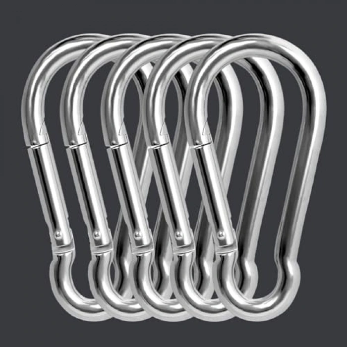 Paslanmaz Çelik Karabina Kanca, 10 mm Kalınlık, 5 Adet