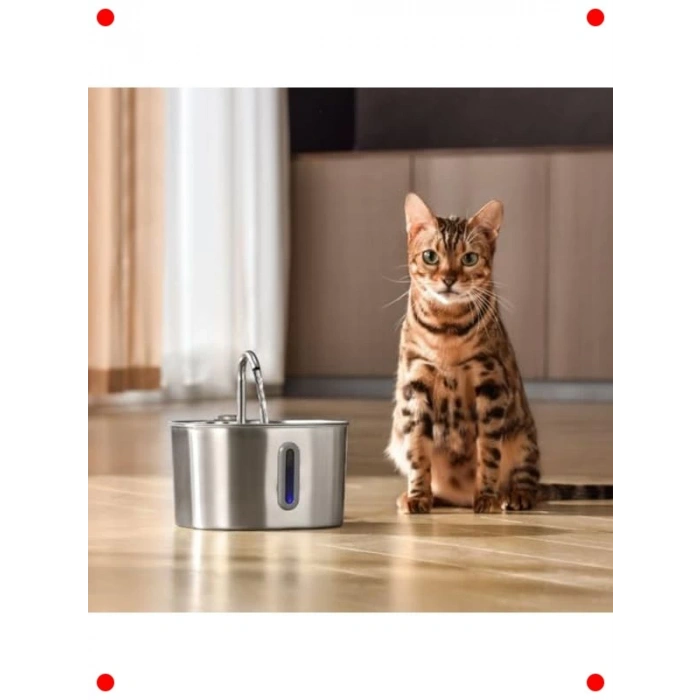 Paslanmaz Çelik Kedi Köpek Su Pınarı 2.2 L Sessiz