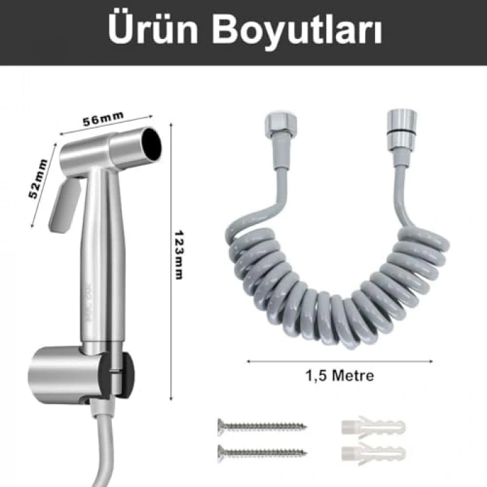 Paslanmaz Çelik Lavabo Seti, Kolay Montaj, Spiral Hortum