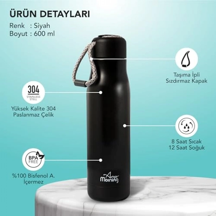 Paslanmaz Çelik Termos, 600 ml Kapasite ile Sızdırmaz Tasarım