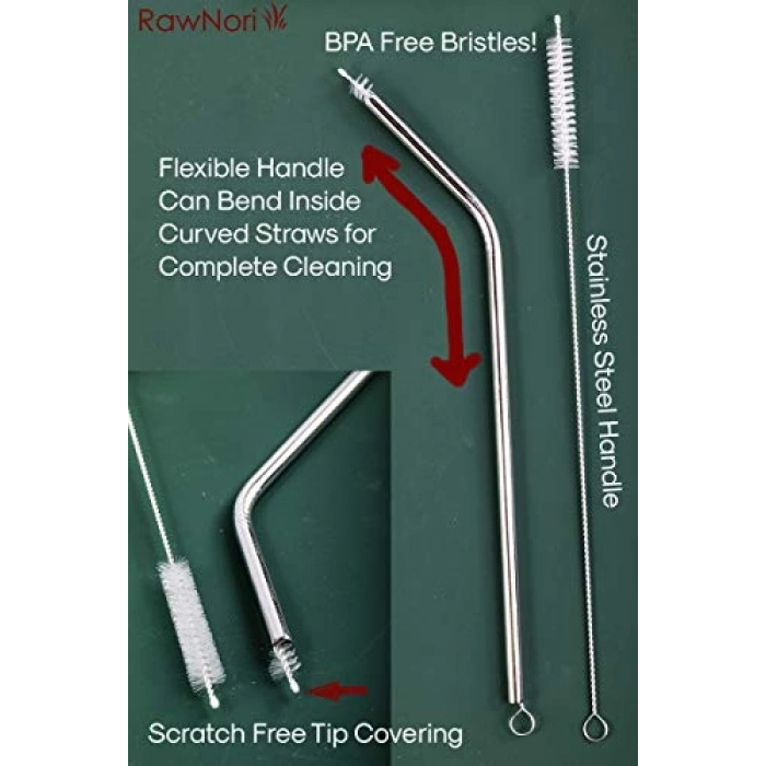 Paslanmaz Çelik ve Silikon İçecek Pipetleri İçin 2 Uzun Fırça