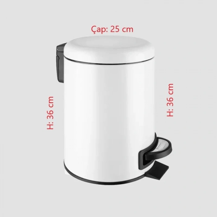 Paslanmaz Elit Pedallı Çöp Kovası Beyaz 12 LT (000302-2)