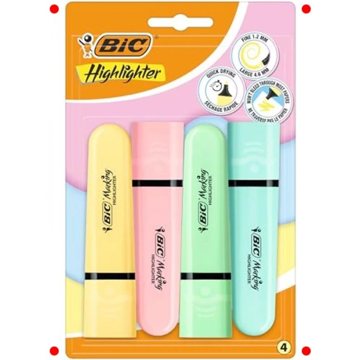 Pastel Fosforlu Kalem Seti - 4lü, Hızlı Kuruyan