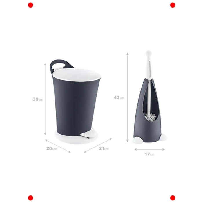 Pedallı Çöp Kovası ve Klozet Fırçası Seti - Antrasit