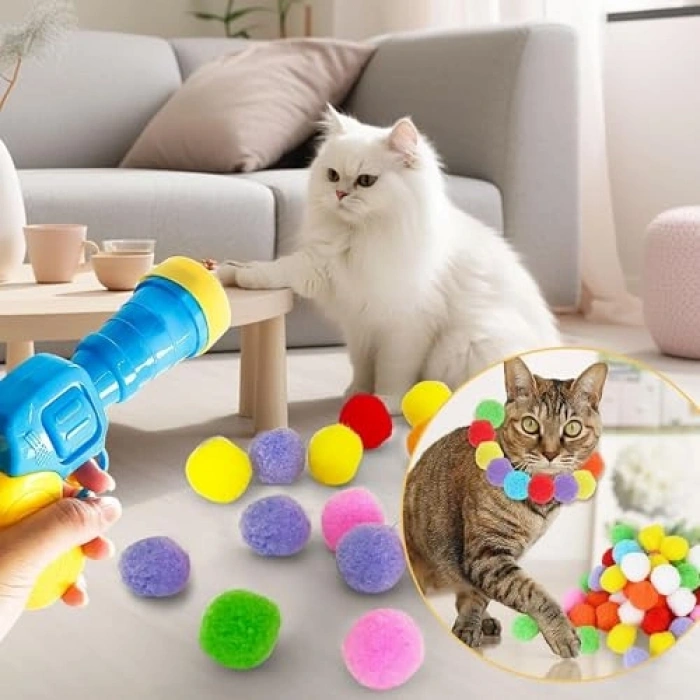 Peluş Top Atan İnteraktif Kedi Oyun Tabancası, Hediye Toplar