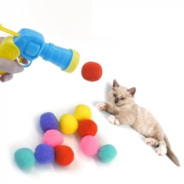 Peluş Top Atan İnteraktif Kedi Oyun Tabancası, Hediye Toplar