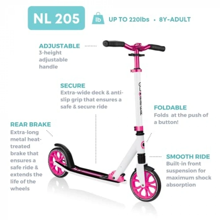 Pembe Katlanabilir Scooter, Taşıması Kolay ve Pratik
