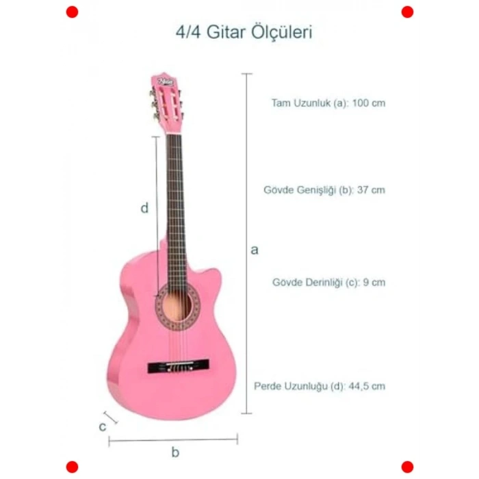 Pembe Kesik Klasik Gitar Seti - Yetişkin Boy