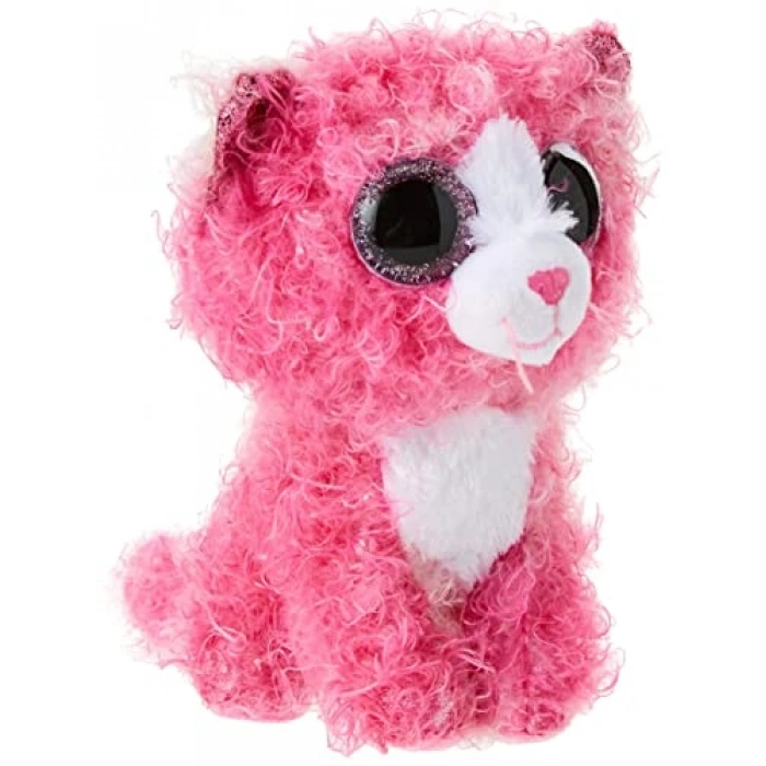 Pembe Kıvırcık Saçlı Kedi Figürü 15 cm, Sevimli Peluş Oyuncak